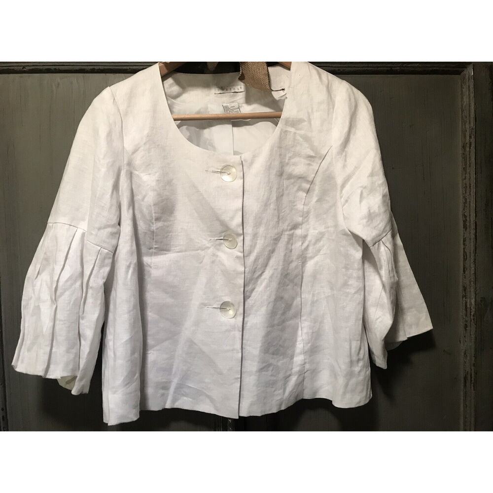Tweeds Linen Fun White Light Weight Jacket Trumpet Sleeve Women’s Size 12